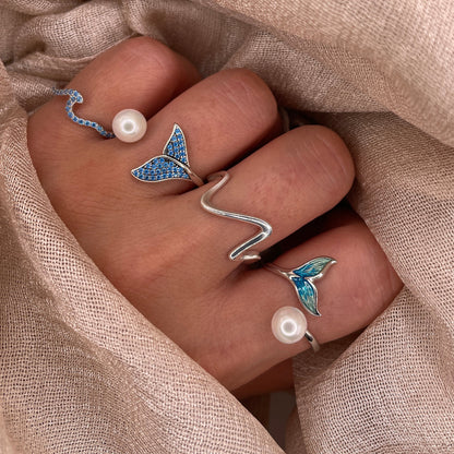 Surf Wave 925 Sterling Silver Ring Adjustable Open Ring