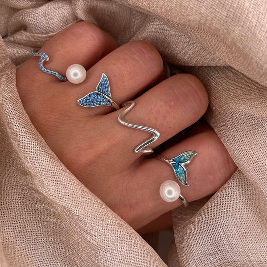 Surf Wave 925 Sterling Silver Ring Adjustable Open Ring