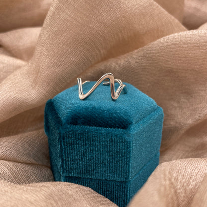 Surf Wave 925 Sterling Silver Ring Adjustable Open Ring
