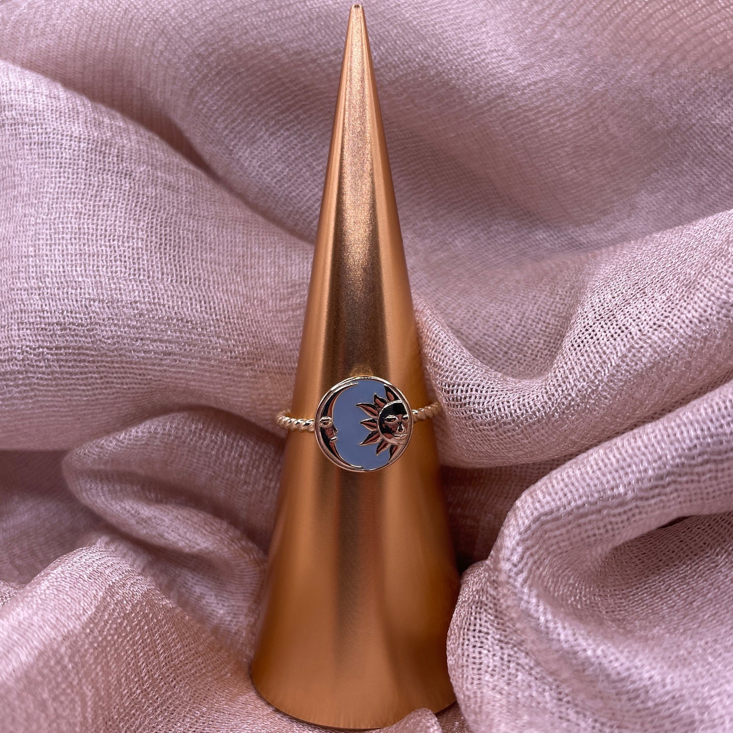 Splendid Sun & Moon 925 Sterling Silver Ring Gold Plated Adjustable Ring