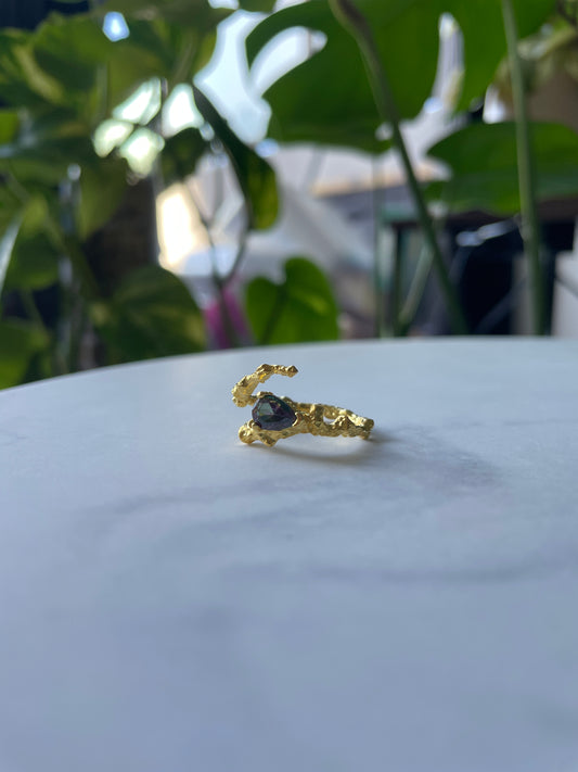 Molten Gold Adjustable Unique Ring with Rainbow Crystal