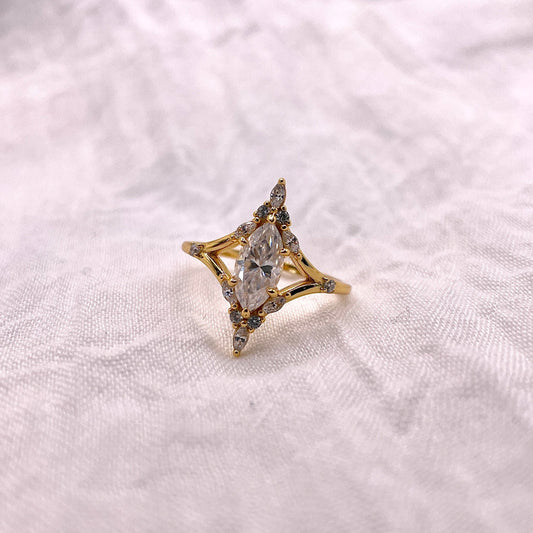 Marquise Moissanite Engagement Ring: Gold Plated Sterling Silver, Vintage Style