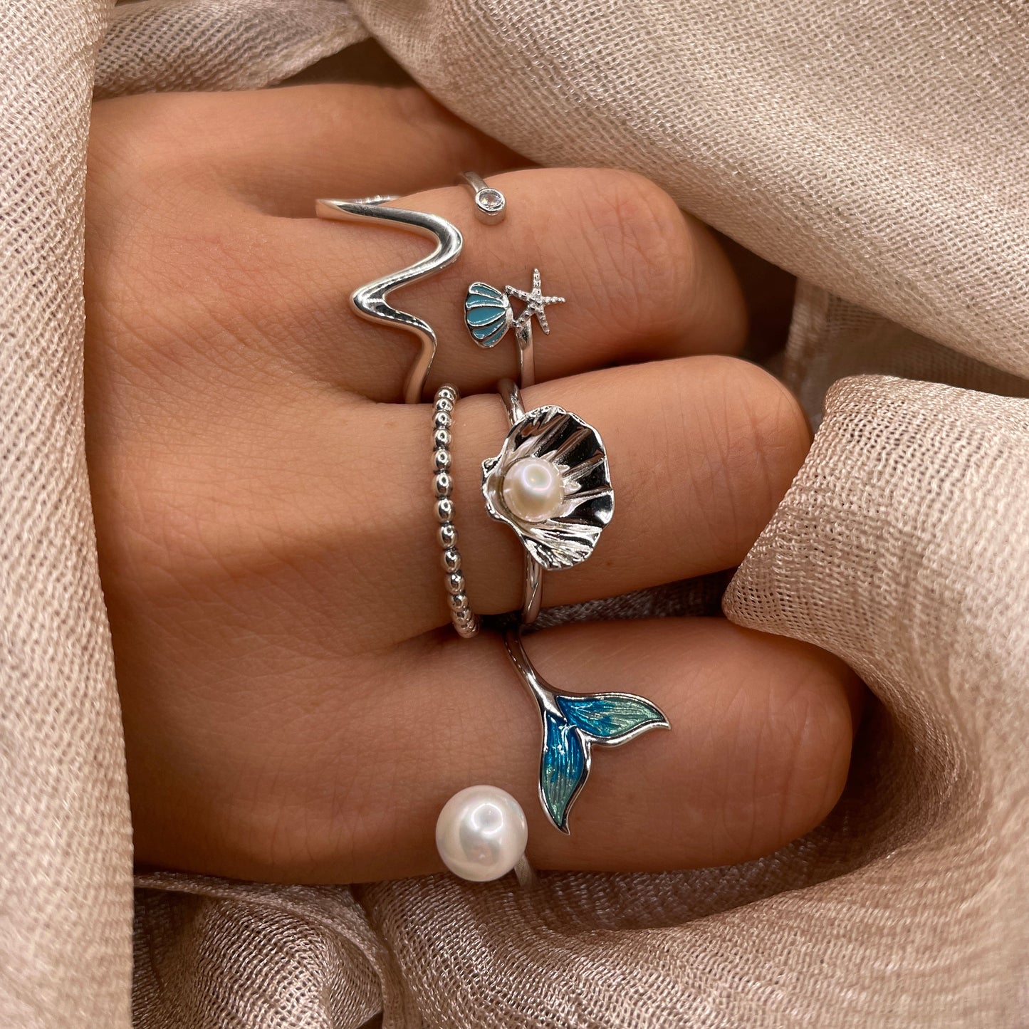 Surf Wave 925 Sterling Silver Ring Adjustable Open Ring