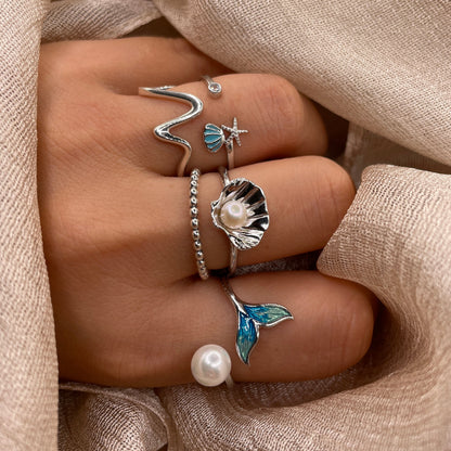 Surf Wave 925 Sterling Silver Ring Adjustable Open Ring