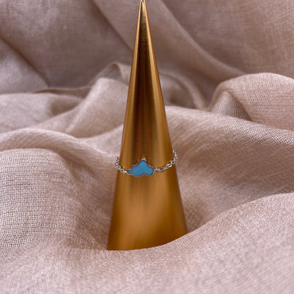 Cloud Blue Enamel Adjustable 925 Sterling Silver Ring | Minimal Sky Ring
