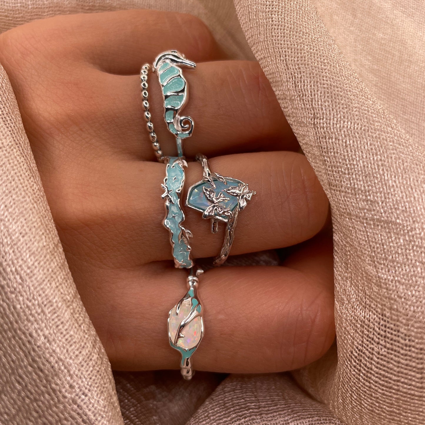 Sea Cradle Irregular Open 925 Sterling Silver Ring