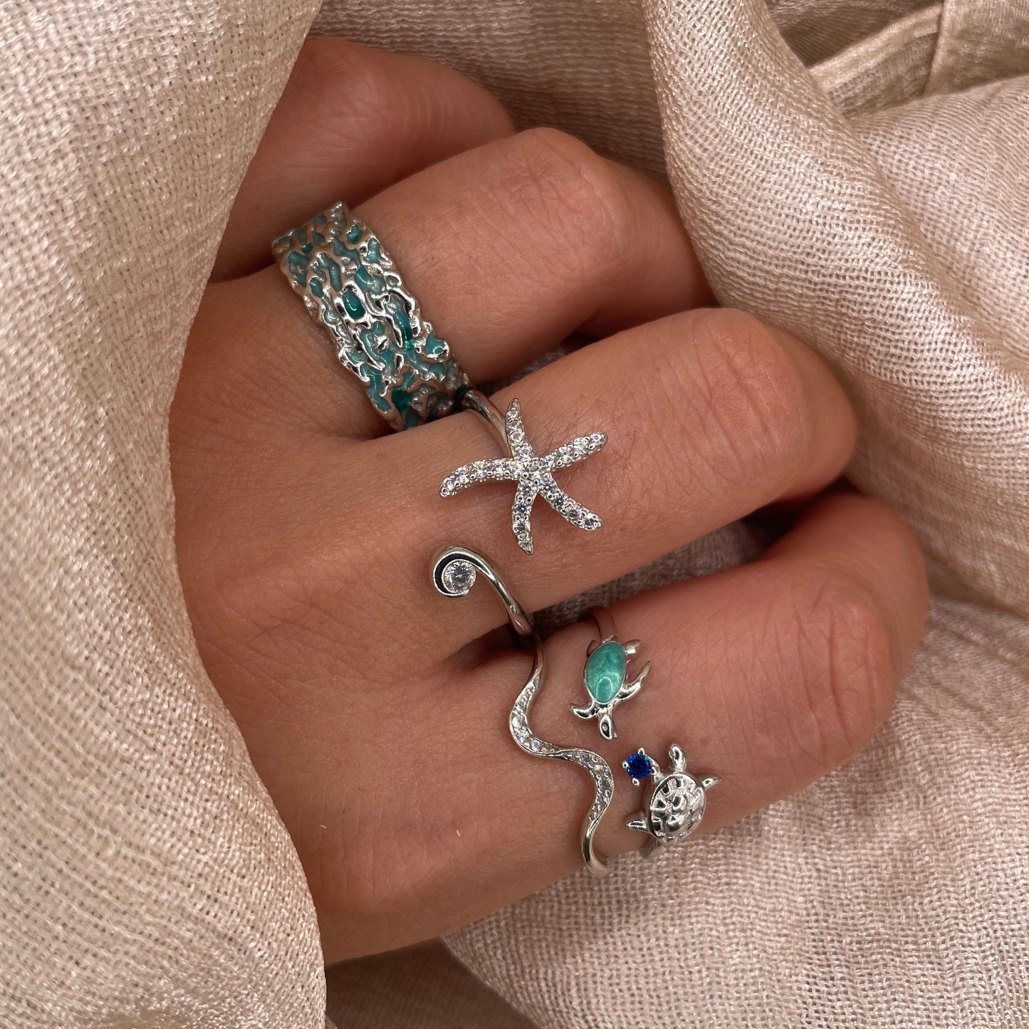 Sculpted Ocean Edge 925 Sterling Silver Ring