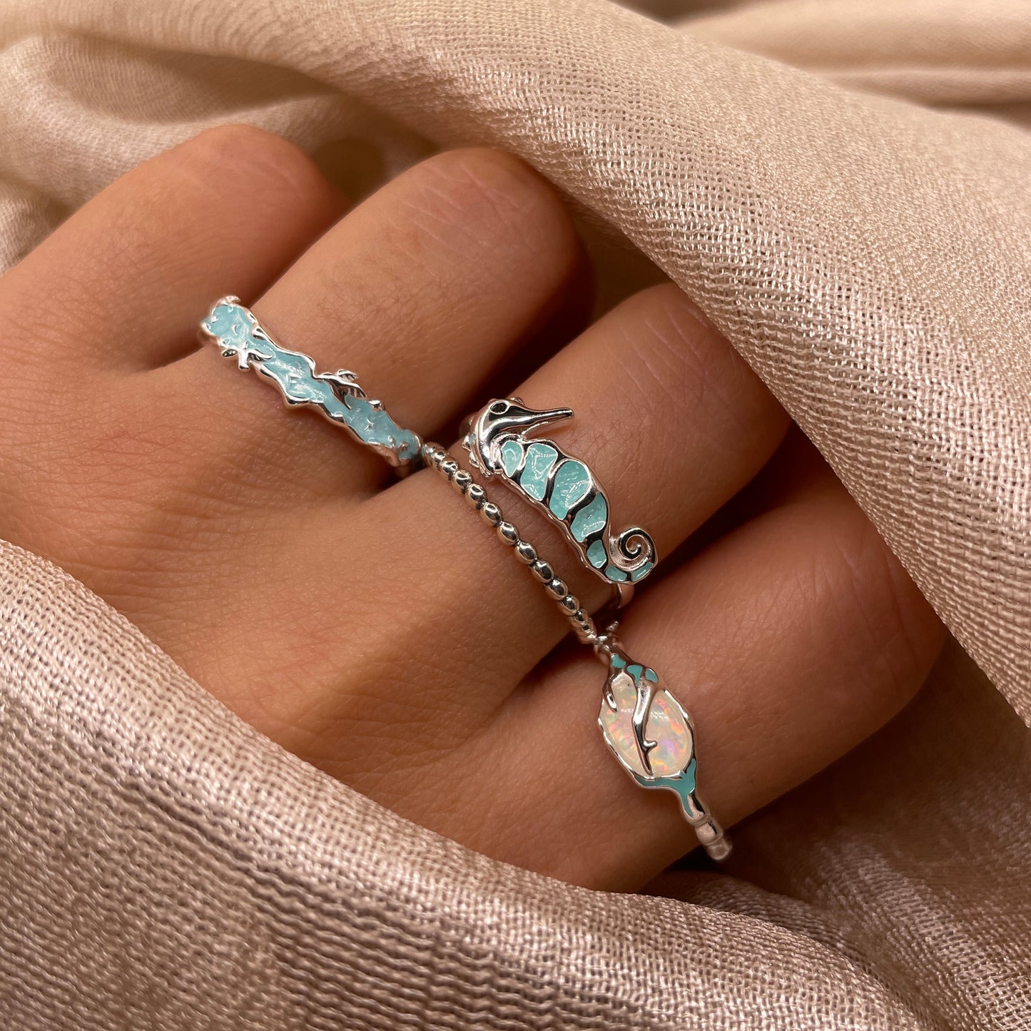Sea Cradle Irregular Open 925 Sterling Silver Ring
