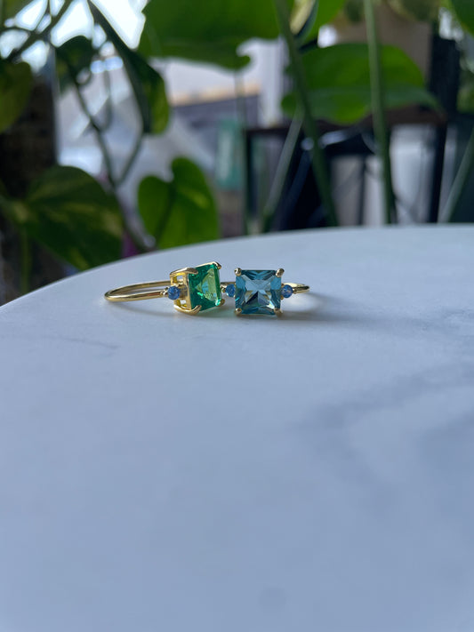 Ocean Crystal Ring – 925 Silver Gold-Plated