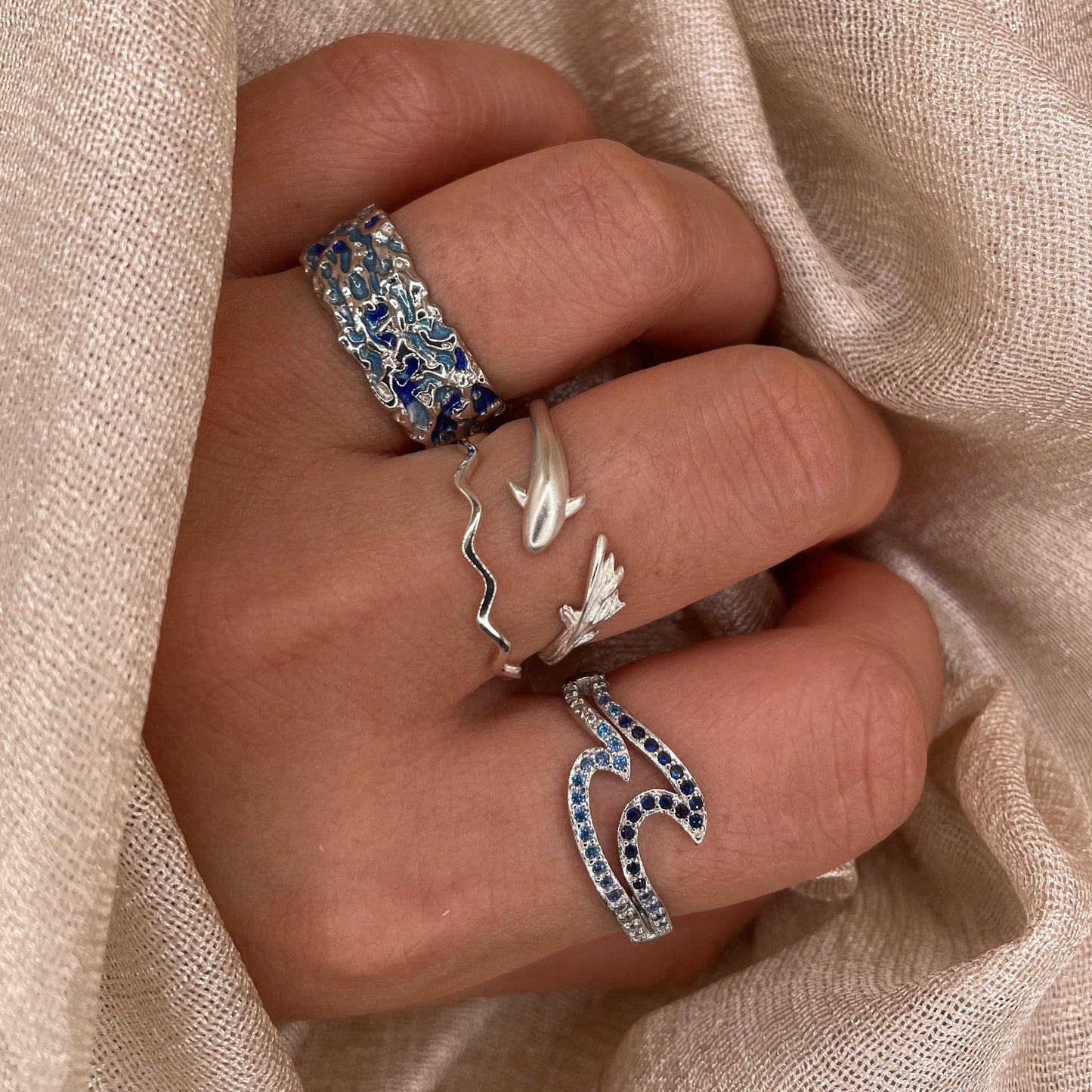 Sculpted Ocean Edge 925 Sterling Silver Ring