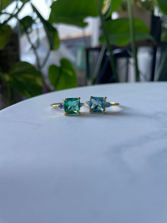 Ocean Crystal Ring – 925 Silver Gold-Plated