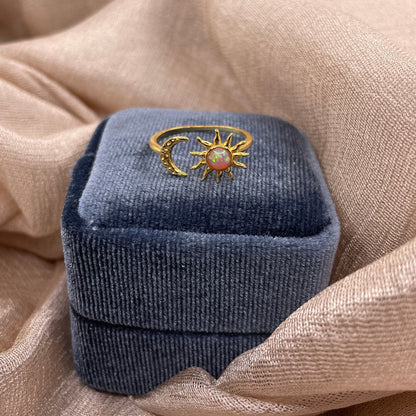 Pink Sun & Moon 925 Sterling Silver Ring Gold Plated Adjustable