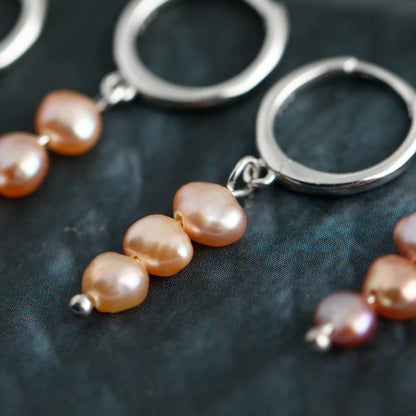 Freshwater Pearl Drift 925 Sterling Silver Hoops Earrings