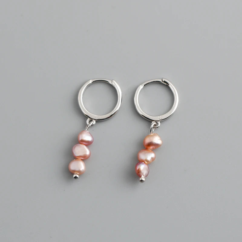 Freshwater Pearl Drift 925 Sterling Silver Hoops Earrings