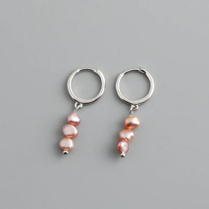 Freshwater Pearl Drift 925 Sterling Silver Hoops Earrings