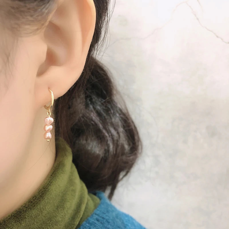 Freshwater Pearl Drift 925 Sterling Silver Hoops Earrings