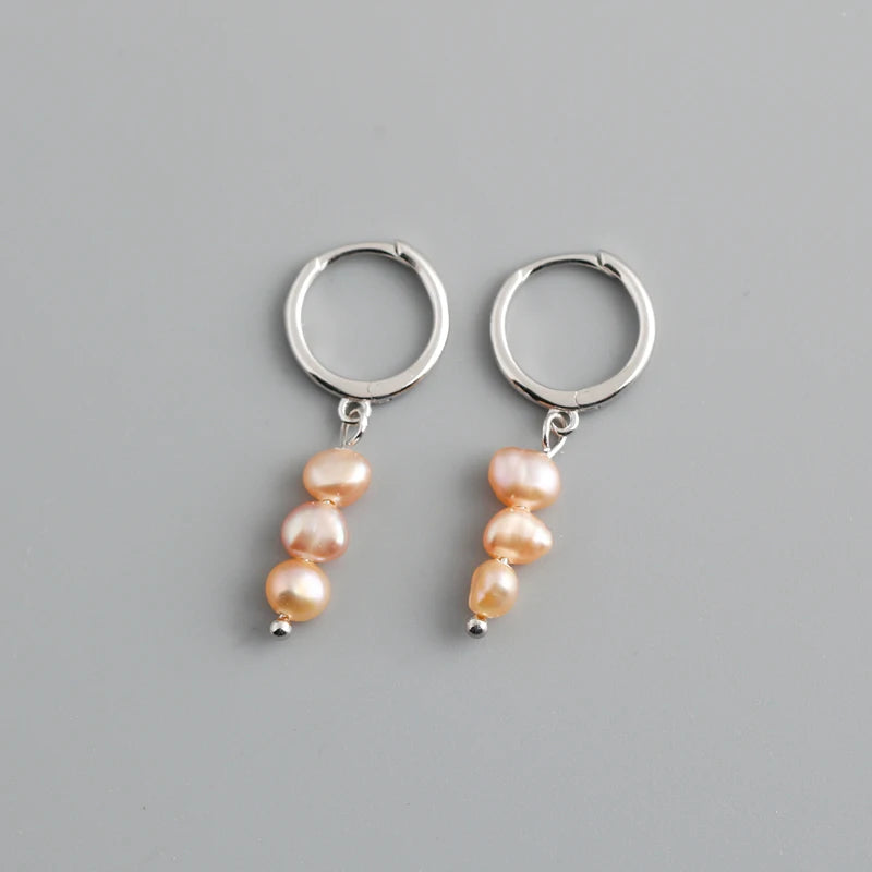 Freshwater Pearl Drift 925 Sterling Silver Hoops Earrings