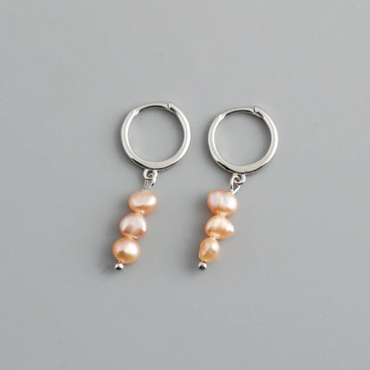 Freshwater Pearl Drift 925 Sterling Silver Hoops Earrings