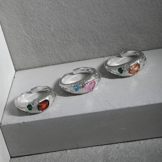 Rainbow Gemstone Adjustable 925 Sterling Silver Ring