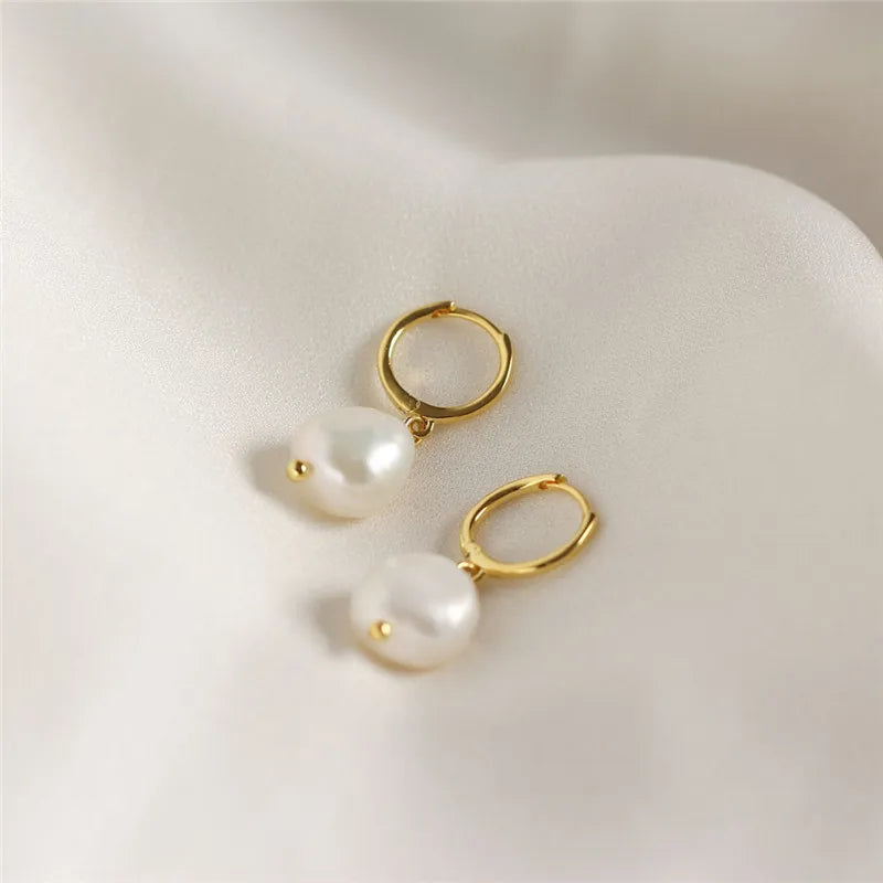 Pearl Drop Hoop Earrings – 925 Sterling Silver