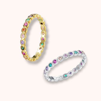 Lucky Rainbow Stone Band 925 Sterling Silver Ring