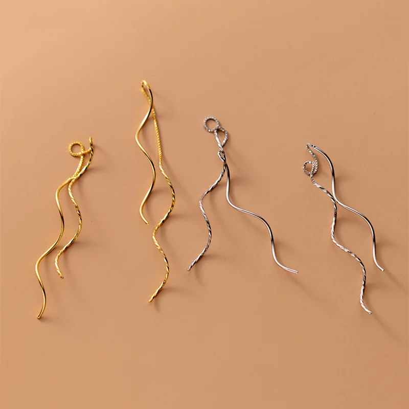 Wave Threader 925 Sterling Silver Earrings