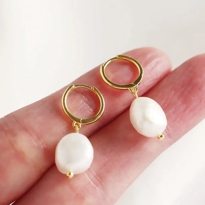 Pearl Drop Hoop Earrings – 925 Sterling Silver