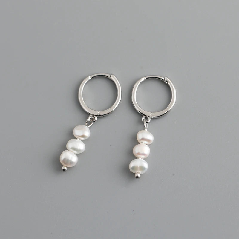Freshwater Pearl Drift 925 Sterling Silver Hoops Earrings