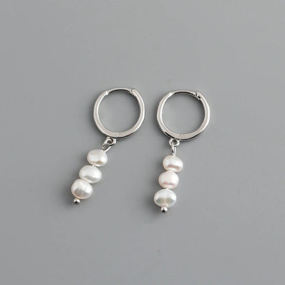 Freshwater Pearl Drift 925 Sterling Silver Hoops Earrings