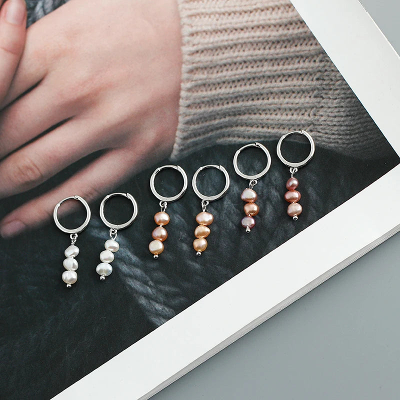 Freshwater Pearl Drift 925 Sterling Silver Hoops Earrings