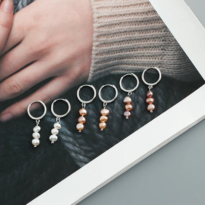 Freshwater Pearl Drift 925 Sterling Silver Hoops Earrings