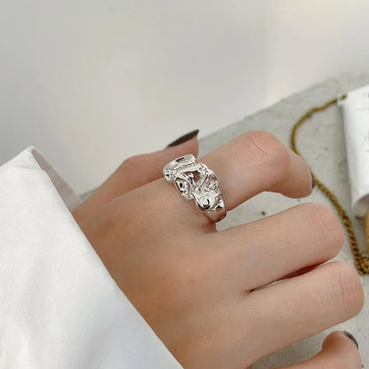 Molten Form 925 Sterling Silver Organic Sculptural Ring –