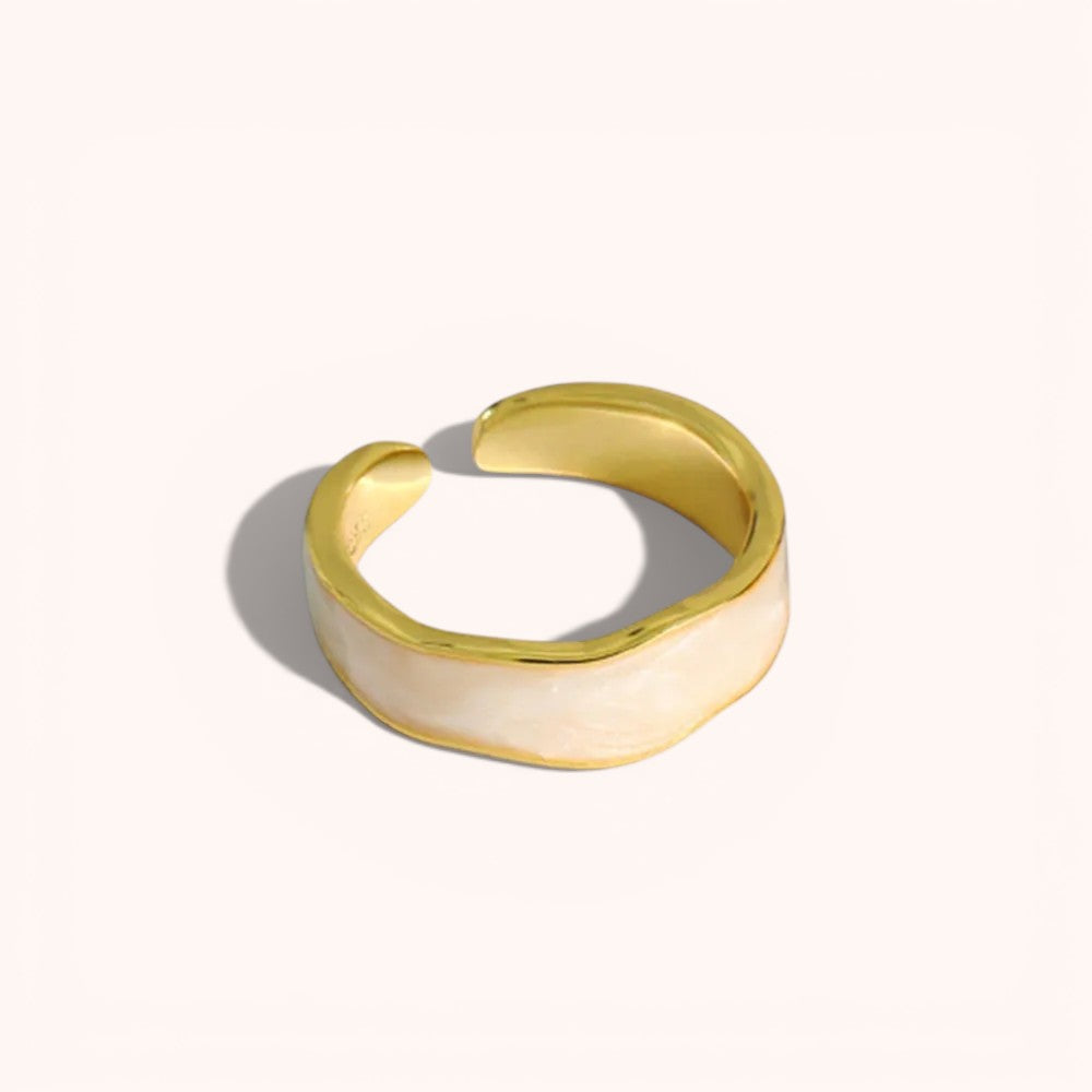 Cream Pearl Enamel 925 Sterling Silver Ring