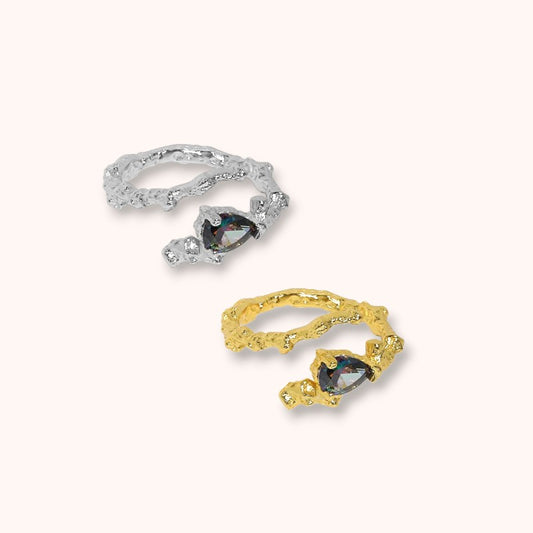 Rainbow Crystal Adjustable 925 Sterling Silver Ring