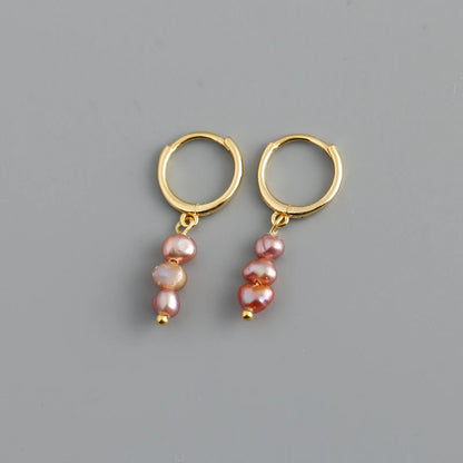 Freshwater Pearl Drift 925 Sterling Silver Hoops Earrings