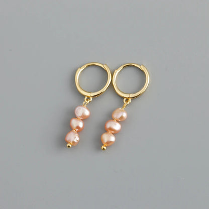 Freshwater Pearl Drift 925 Sterling Silver Hoops Earrings