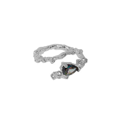 Molten Gold Adjustable Unique Ring with Rainbow Crystal