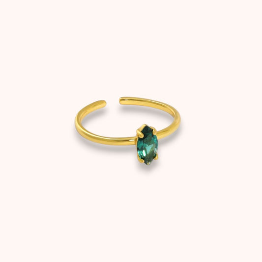 Green Marquise Adjustable 925 Sterling Silver Ring