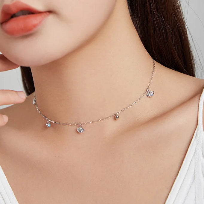 Seashell Love 925 Sterling Silver Necklace – Pavé CZ Ocean Charm