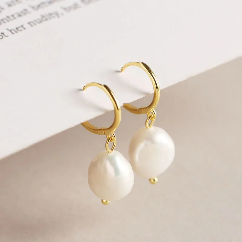 Pearl Drop Hoop Earrings – 925 Sterling Silver