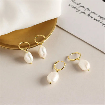 Pearl Drop Hoop Earrings – 925 Sterling Silver
