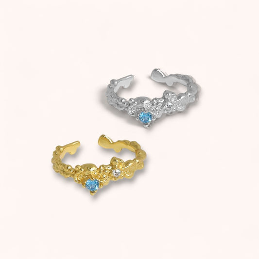 Amara Glow Ring | Molten Gold Textured Ring with Zircon Stones – 925 Sterling Silver Adjustable Band