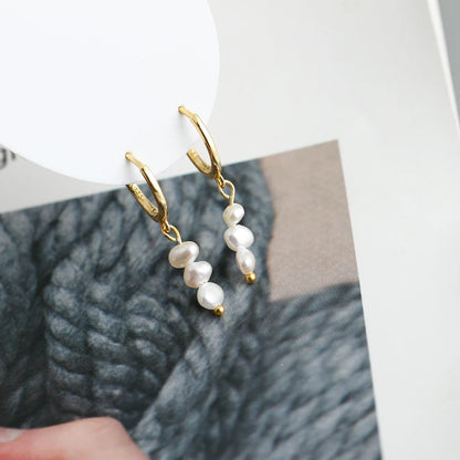 Freshwater Pearl Drift 925 Sterling Silver Hoops Earrings
