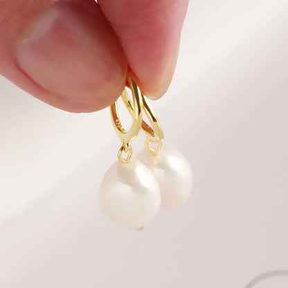 Pearl Drop Hoop Earrings – 925 Sterling Silver