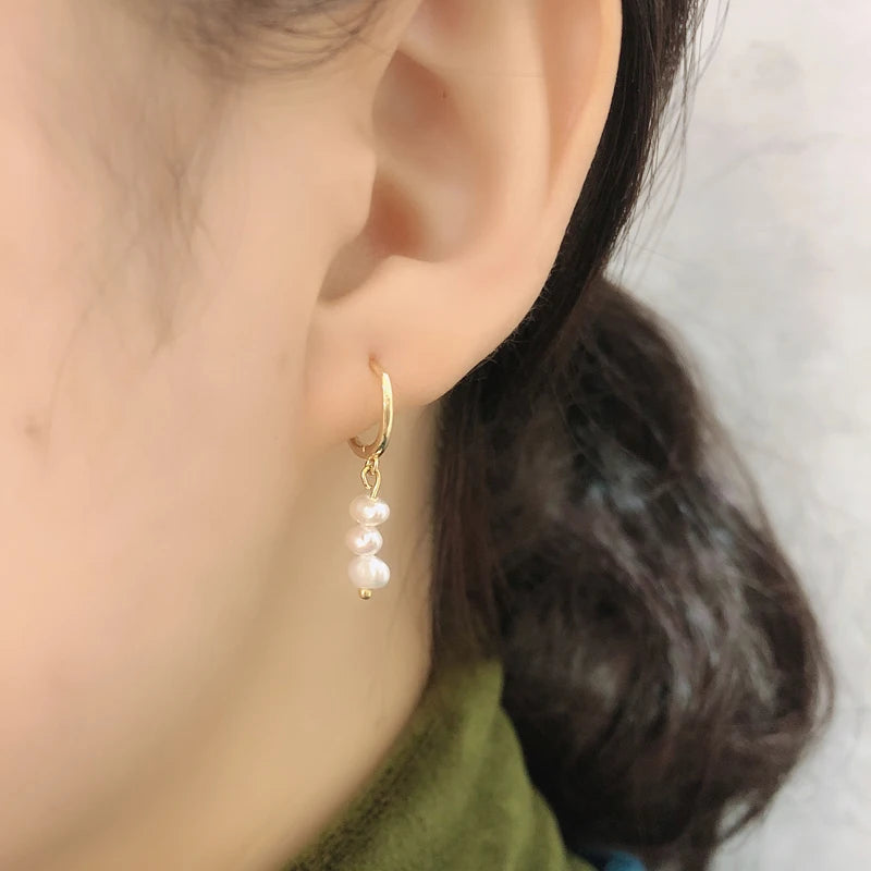 Freshwater Pearl Drift 925 Sterling Silver Hoops Earrings