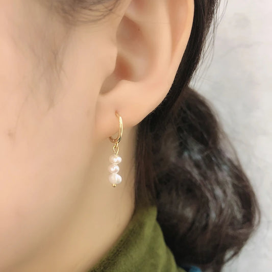 Freshwater Pearl Drift 925 Sterling Silver Hoops Earrings