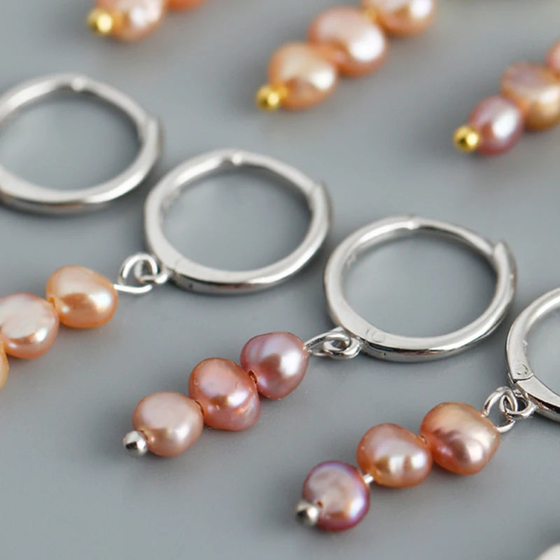 Freshwater Pearl Drift 925 Sterling Silver Hoops Earrings