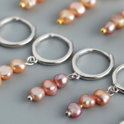 Freshwater Pearl Drift 925 Sterling Silver Hoops Earrings