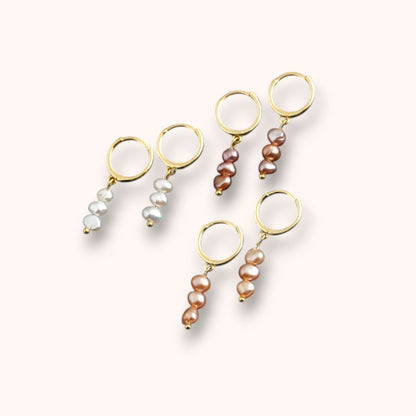 Freshwater Pearl Drift 925 Sterling Silver Hoops Earrings