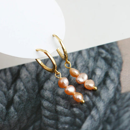 Freshwater Pearl Drift 925 Sterling Silver Hoops Earrings